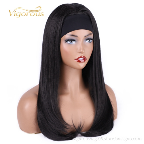 Heat Resistant Good Quality Natural African Silky Black Long Straight Cheap Price Wholesale Synthetic Headband Wig